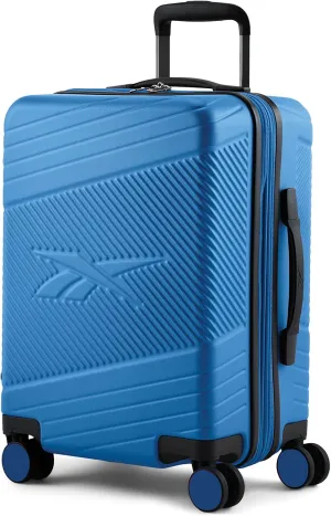Reebok Go Collection 20 Inch Hard Shell Spinner Carry On Luggage for Airplanes, ABS/PC Hardside Suitcase with 360-Degree Spinner Wheels, Retractable Handle, Airline Approved, Blue