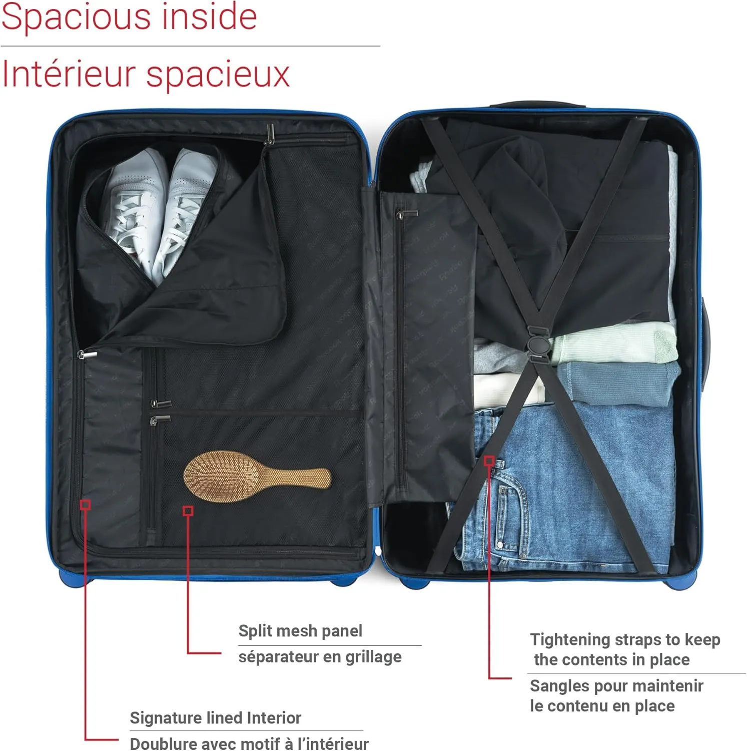 Reebok Go Collection 20 Inch Hard Shell Spinner Carry On Luggage for Airplanes, ABS/PC Hardside Suitcase with 360-Degree Spinner Wheels, Retractable Handle, Airline Approved, Blue