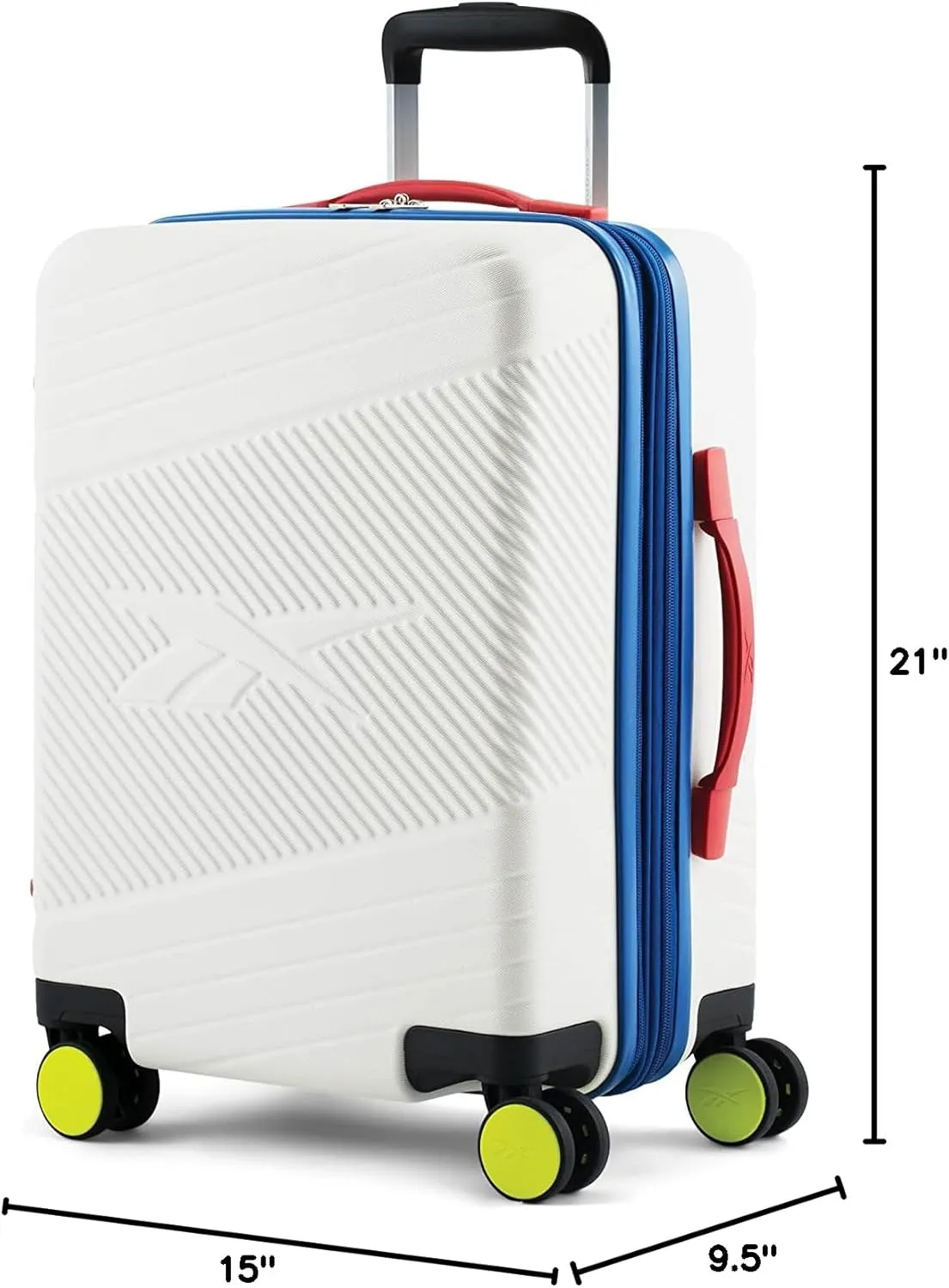 Reebok Go Collection 20 Inch Hard Shell Spinner Carry On Luggage for Airplanes, ABS/PC Hardside Suitcase with 360-Degree Spinner Wheels, Retractable Handle, Airline Approved, White