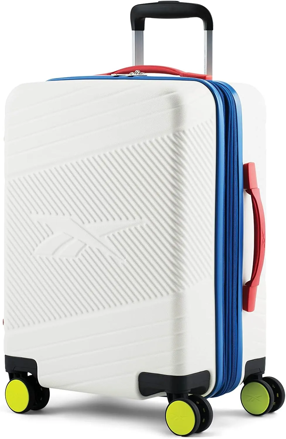 Reebok Go Collection 20 Inch Hard Shell Spinner Carry On Luggage for Airplanes, ABS/PC Hardside Suitcase with 360-Degree Spinner Wheels, Retractable Handle, Airline Approved, White