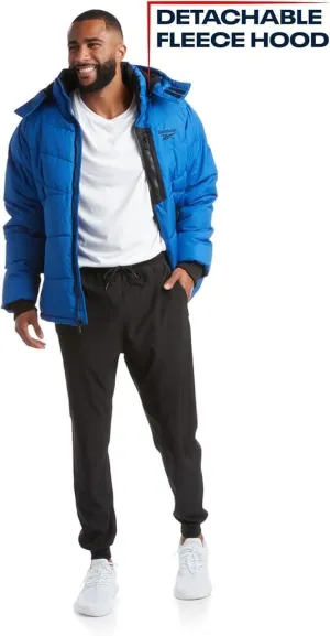 Reebok Mens Puffer Jacket - Heavyweight Quilted Parka Mens Jacket with Hood - Weather Resistant Ski Winter Jackets for Men