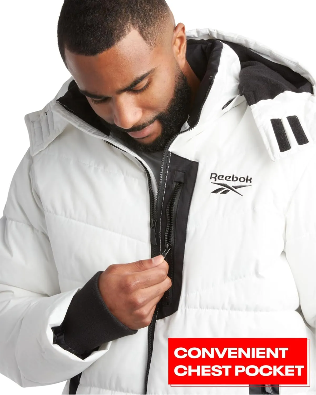Reebok Mens Puffer Jacket - Heavyweight Quilted Parka Mens Jacket with Hood - Weather Resistant Ski Winter Jackets for Men