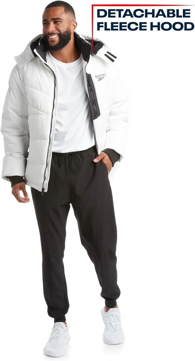 Reebok Mens Puffer Jacket - Heavyweight Quilted Parka Mens Jacket with Hood - Weather Resistant Ski Winter Jackets for Men