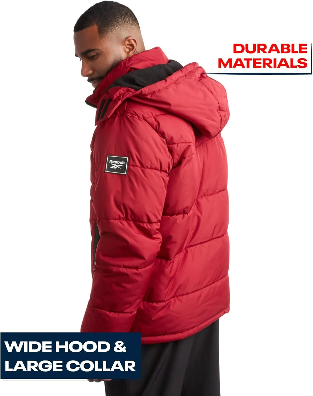 Reebok Mens Puffer Jacket - Heavyweight Quilted Parka Mens Jacket with Hood - Weather Resistant Ski Winter Jackets for Men