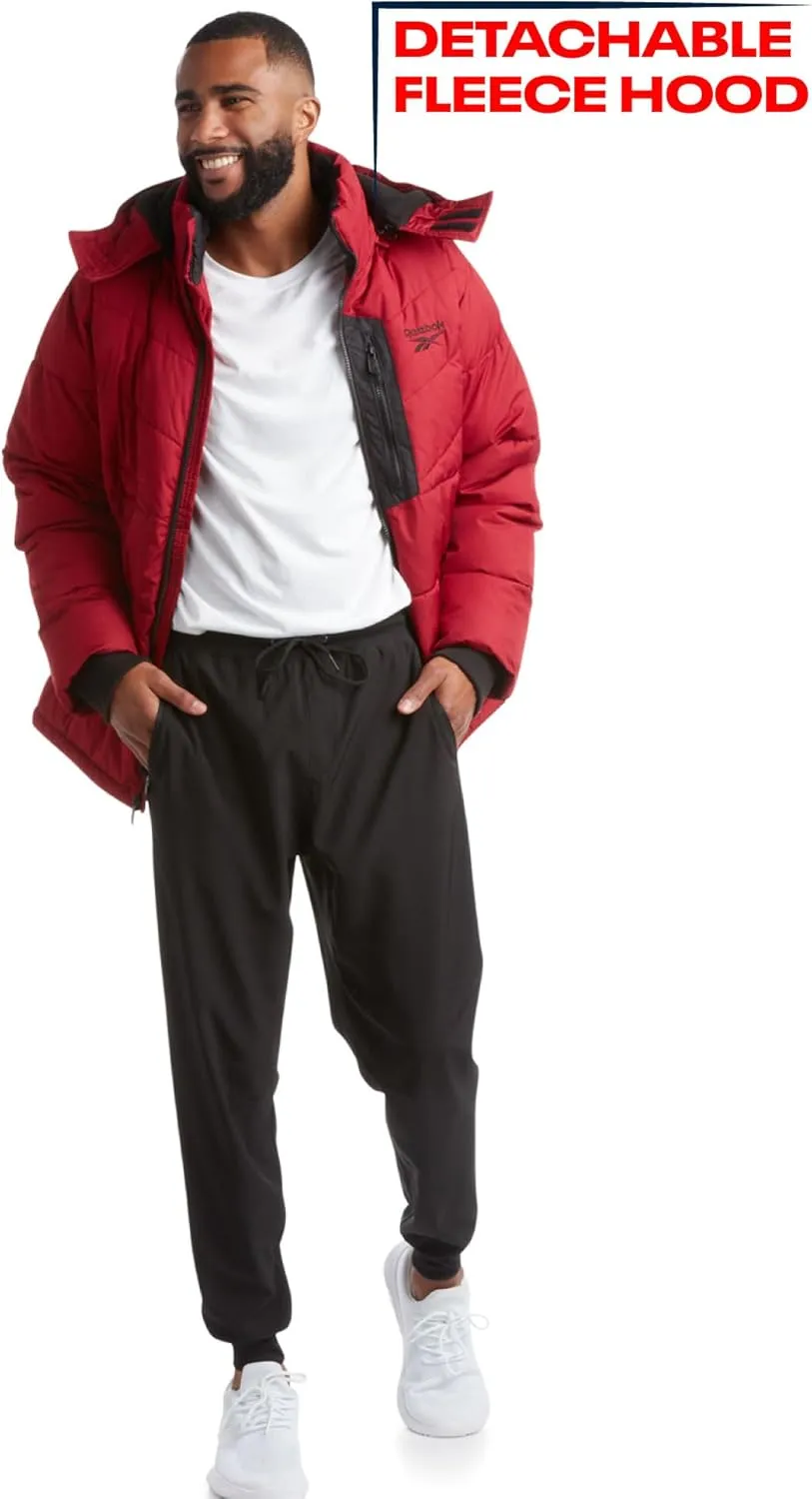 Reebok Mens Puffer Jacket - Heavyweight Quilted Parka Mens Jacket with Hood - Weather Resistant Ski Winter Jackets for Men
