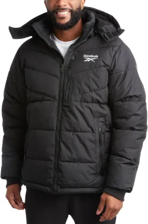 Reebok Mens Puffer Jacket - Heavyweight Quilted Parka Mens Jacket with Hood - Weather Resistant Ski Winter Jackets for Men