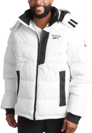 Reebok Mens Puffer Jacket - Heavyweight Quilted Parka Mens Jacket with Hood - Weather Resistant Ski Winter Jackets for Men