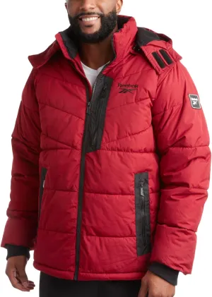 Reebok Mens Puffer Jacket - Heavyweight Quilted Parka Mens Jacket with Hood - Weather Resistant Ski Winter Jackets for Men