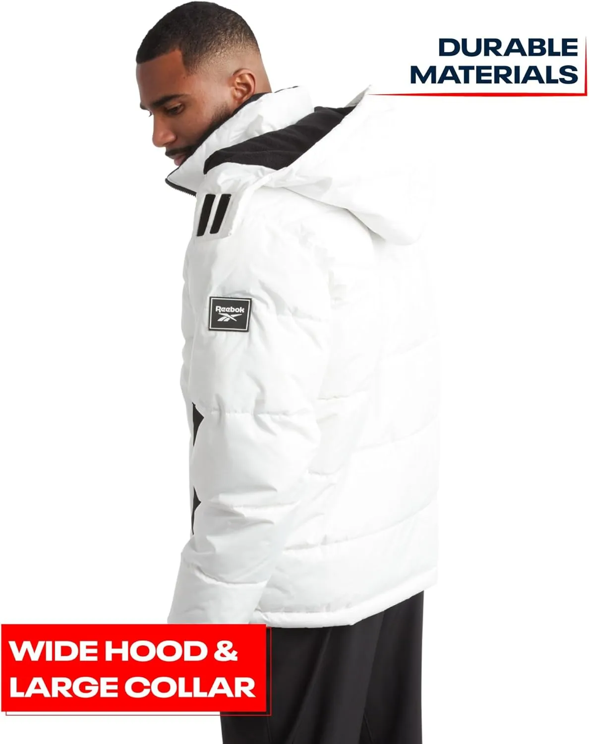 Reebok Mens Puffer Jacket - Heavyweight Quilted Parka Mens Jacket with Hood - Weather Resistant Ski Winter Jackets for Men