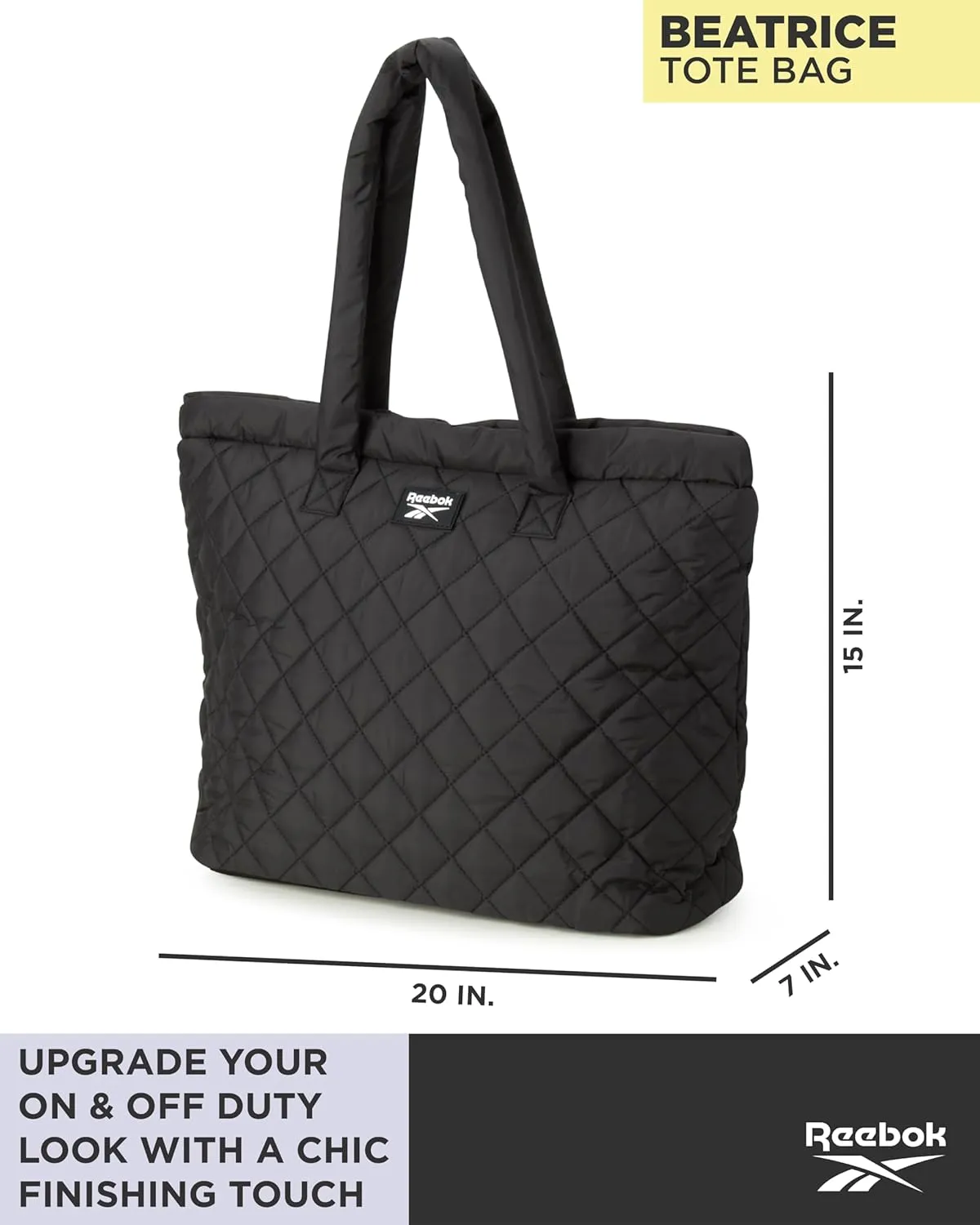 Reebok Women's Gym Tote Bag - Lightweight Carry On Tote Bags for Women - Casual Sports Shoulder Bag with Zipper Closure