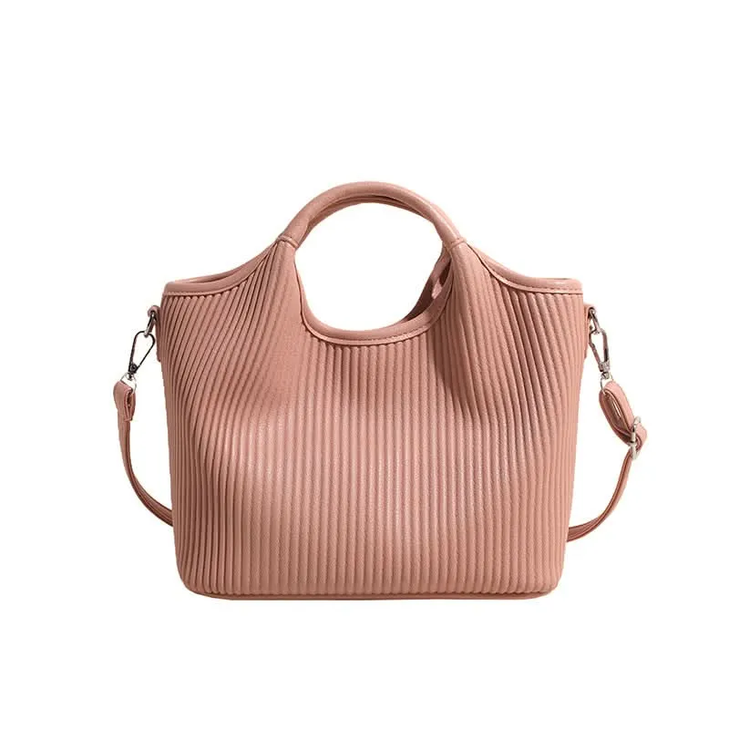 Retro Style Pleated PU Leather Bucket Bag for Women – Urban Chic