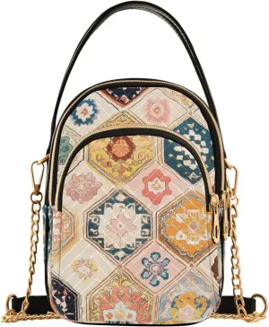 Retro Tribal Hexagon Tiles Crossbody Purse for Women Travel Handbag Small Shoulder Bag