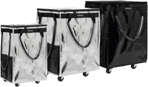 Reusable Grocery Bag on Wheels, 3 Pack Foldable Rolling Tote Capacity Shopping Trolley, Rolling Bag with Handles, Zipper Clouser Rolling Tote Bag with Wheels for Laundry