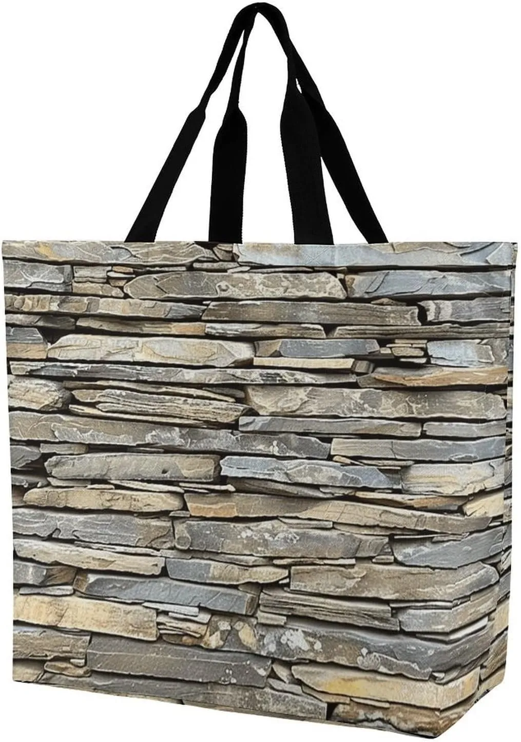 Reusable Grocery Bags Wall Made of Stone Slabs Shopping Bag Lightweight Shoulder Bags Large Tote Bag for Travel Work Handbag
