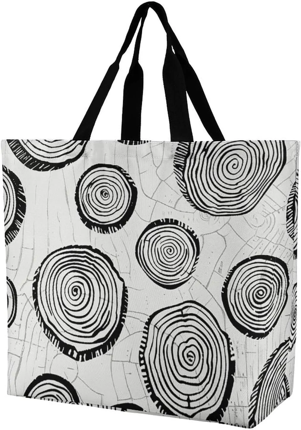 Reusable Grocery Bags Wood Ring Pattern Shopping Bag Lightweight Shoulder Bags Large Tote Bag for Travel Work Handbag