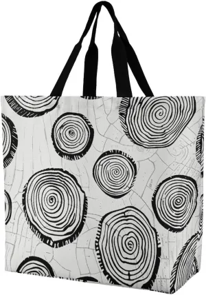Reusable Grocery Bags Wood Ring Pattern Shopping Bag Lightweight Shoulder Bags Large Tote Bag for Travel Work Handbag