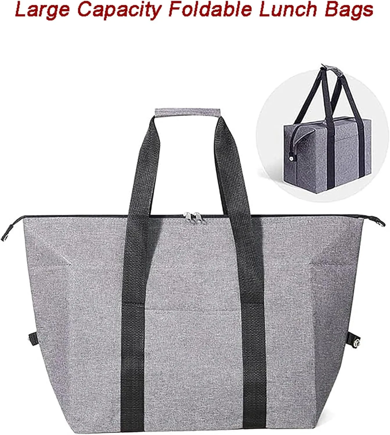 Reusable Insulated Cooler Tote Bag with Zipper for Grocery, Leakproof Thermal Shopping Bag with Insulation Foam, Cooler Bag for Cold Hot Food, Picnic, Travel or Beach