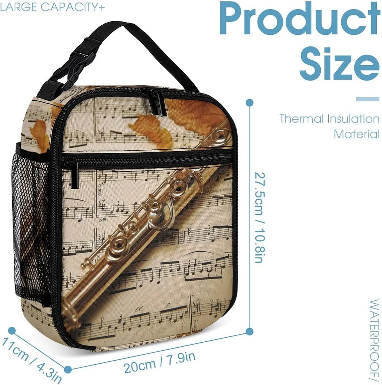 Reusable Insulated Lunch Bag Flute Music Leakproof Portable Lunch Box for Women Men Work Office Picnic Travel
