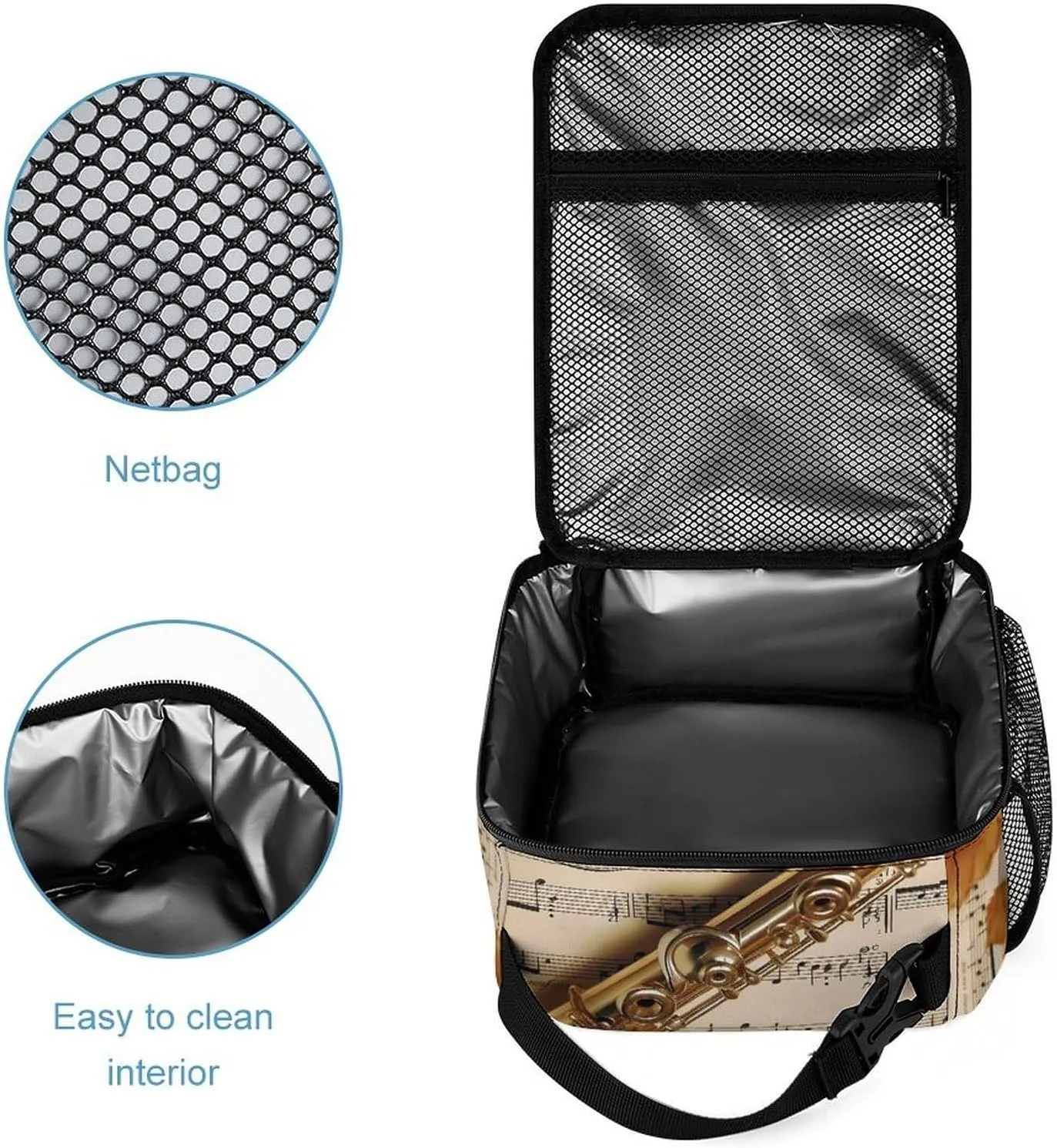 Reusable Insulated Lunch Bag Flute Music Leakproof Portable Lunch Box for Women Men Work Office Picnic Travel