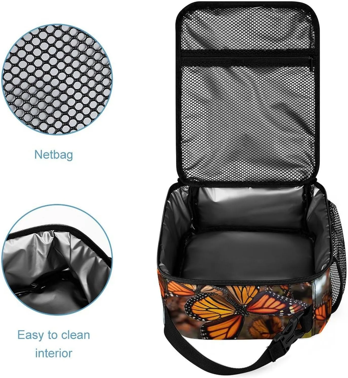 Reusable Insulated Lunch Bag Monarch Butterflies Leakproof Portable Lunch Box for Women Men Work Office Picnic Travel