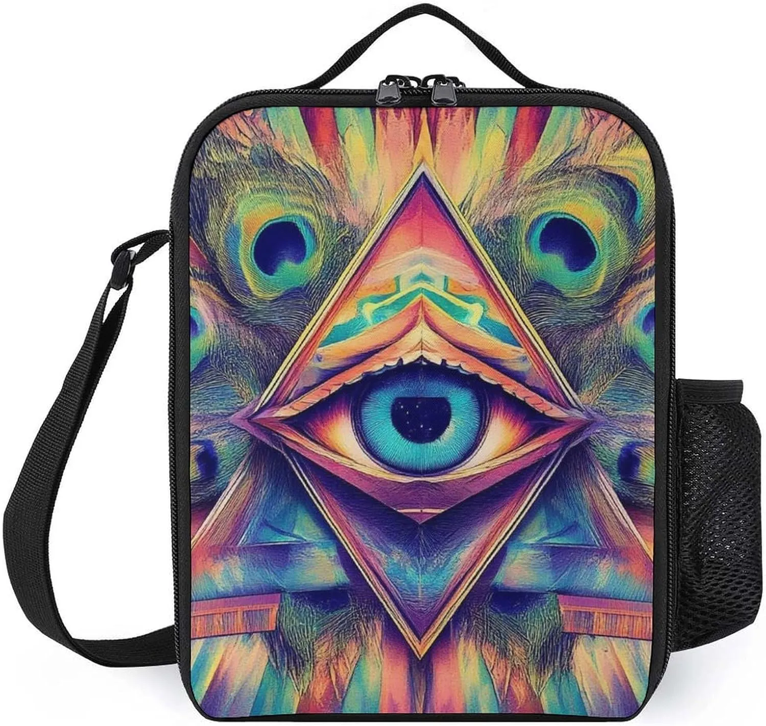 Reusable Lunch Bag for Men Women, Colorful Tattoo Trippy Acid Eye Thermal Lunch Box Insulated Tote Bags Leakproof Cooler Bag with Adjustable Shoulder Strap