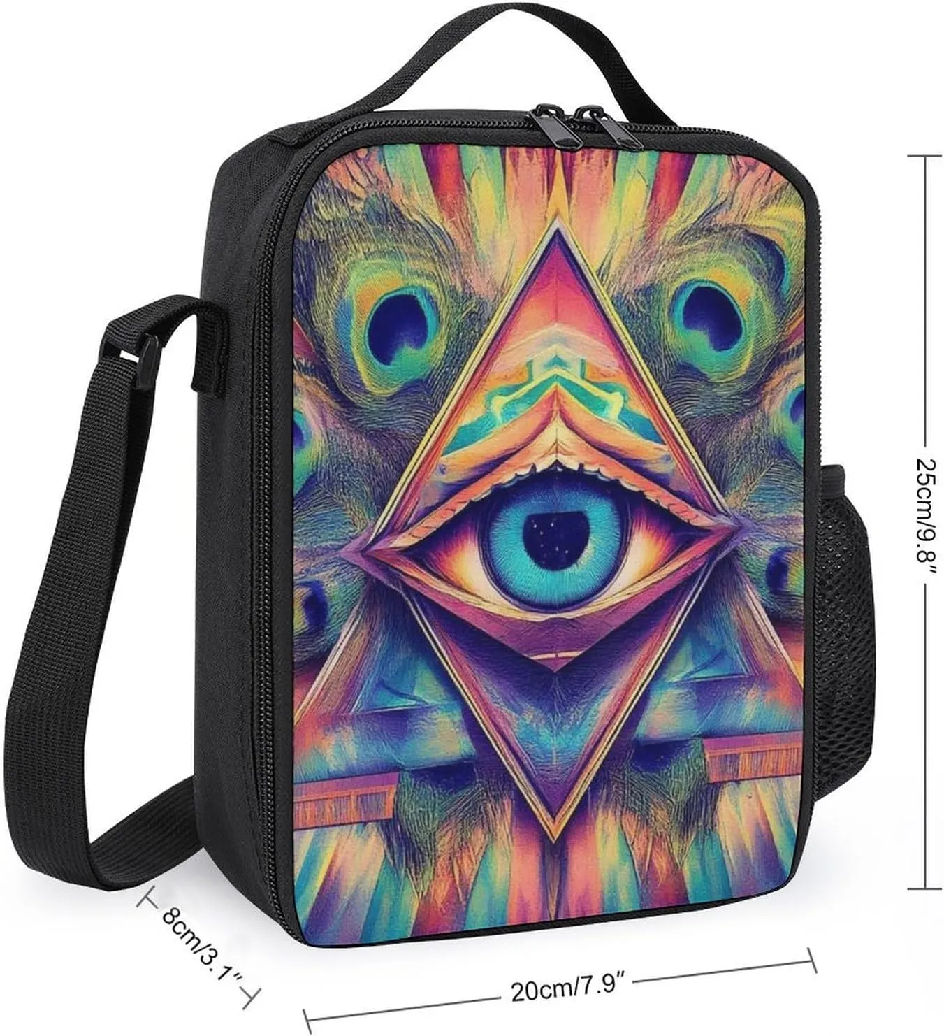 Reusable Lunch Bag for Men Women, Colorful Tattoo Trippy Acid Eye Thermal Lunch Box Insulated Tote Bags Leakproof Cooler Bag with Adjustable Shoulder Strap