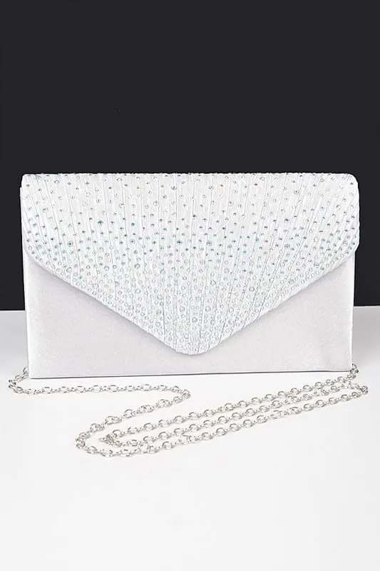 Rhinestone Pave Pleated Satin Evening Clutch Women's Flap Handbag Weddings, Parties Proms banquets formal Dinner events