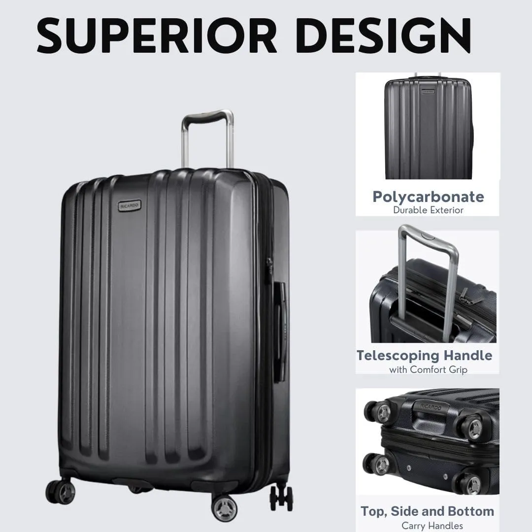 Ricardo Beverly Hills Anderson Hardside Medium Checked Luggage Spacious Expandable Travel Bag with Dual Spinner Wheels, 24-inch, Gunmetal
