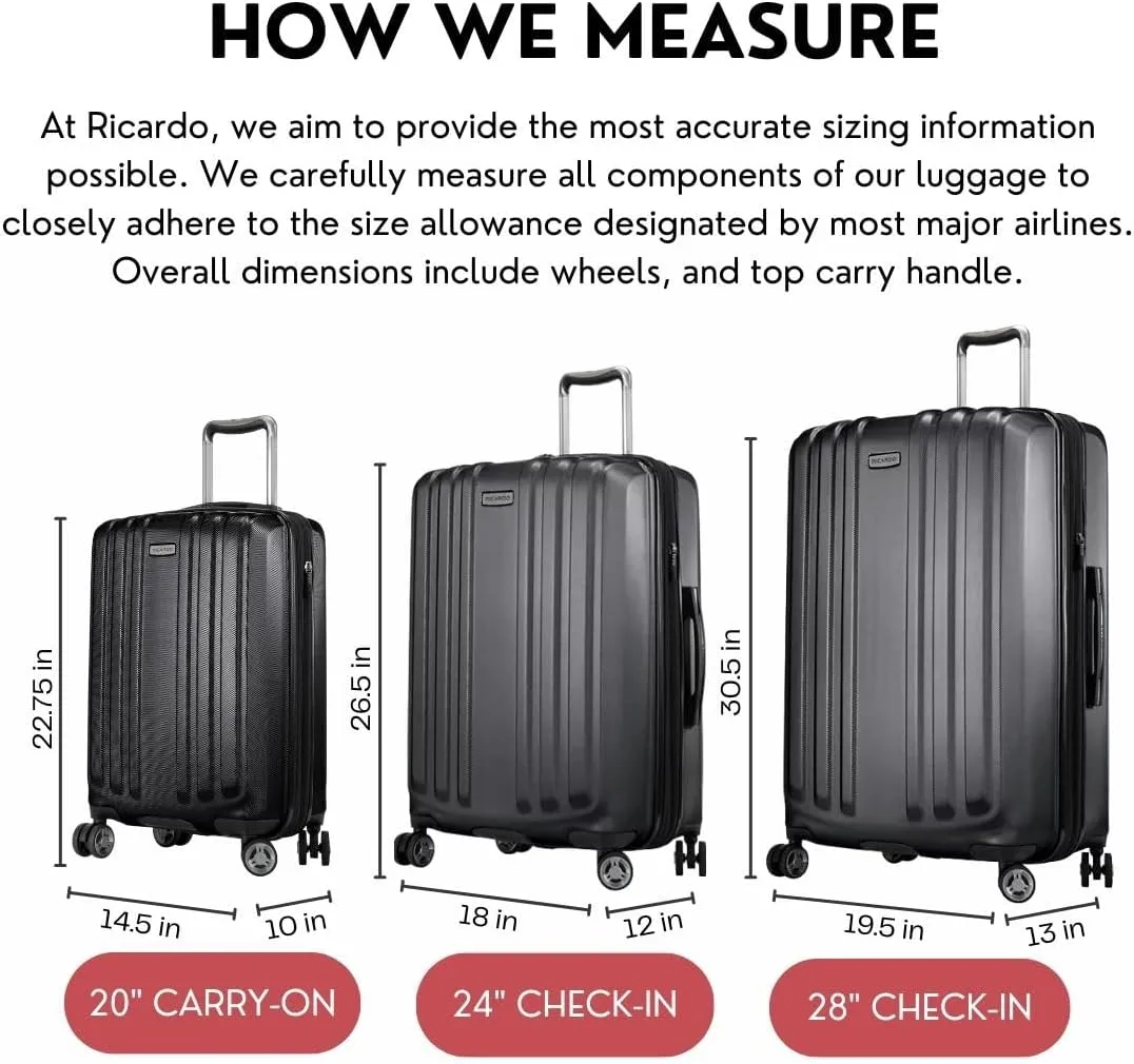 Ricardo Beverly Hills Anderson Hardside Medium Checked Luggage Spacious Expandable Travel Bag with Dual Spinner Wheels, 24-inch, Gunmetal