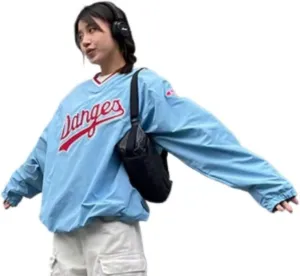 RICHTRUE Parachute Pullover Windbreaker Long Sleeve Jersey Shirt Y2k Oversized Shirts Grunge Rapper Streetwear 2000s Vintage