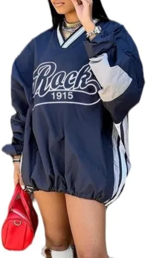 RICHTRUE Parachute Pullover Windbreaker Long Sleeve Jersey Shirt Y2k Oversized Shirts Grunge Rapper Streetwear 2000s Vintage