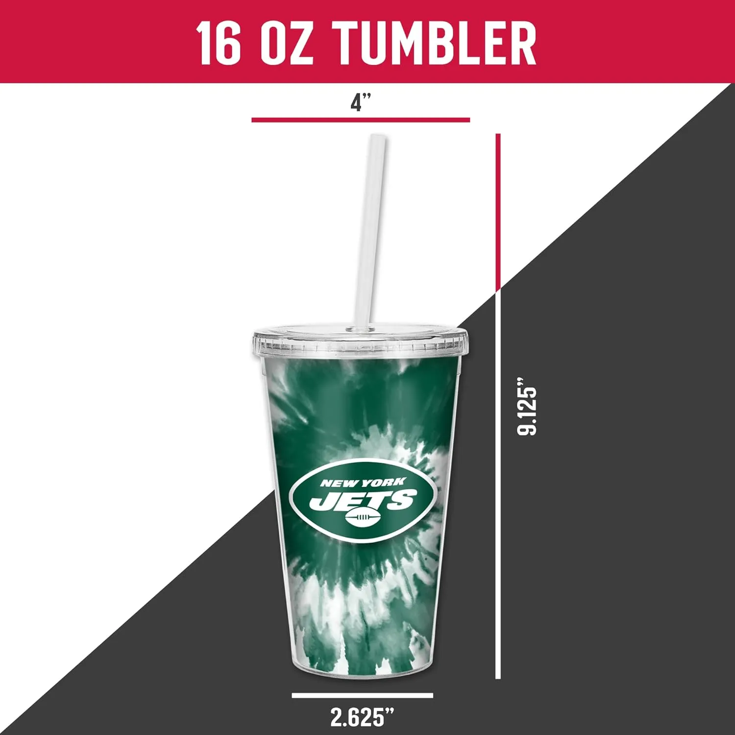 Rico Industries Metallic Tie Dye NFL Football Team 16oz Clear Tumbler W/Straw - Team Colored Travel Tumbler for NFL Fans - Keeps Drinks Cold or Hot