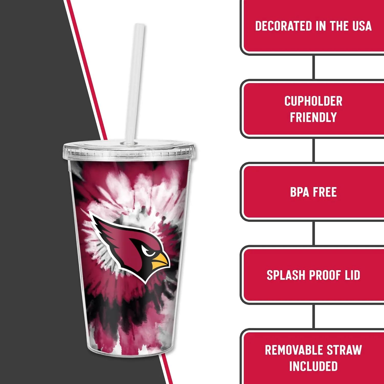 Rico Industries Metallic Tie Dye NFL Football Team 16oz Clear Tumbler W/Straw - Team Colored Travel Tumbler for NFL Fans - Keeps Drinks Cold or Hot