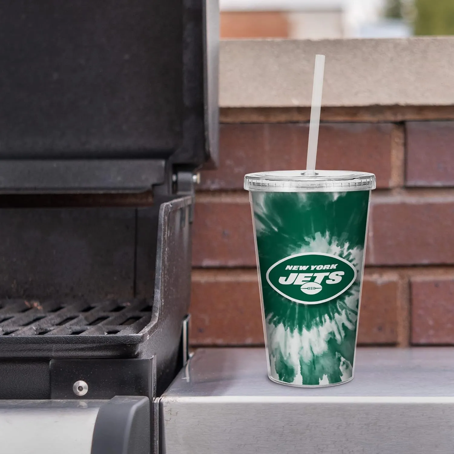 Rico Industries Metallic Tie Dye NFL Football Team 16oz Clear Tumbler W/Straw - Team Colored Travel Tumbler for NFL Fans - Keeps Drinks Cold or Hot