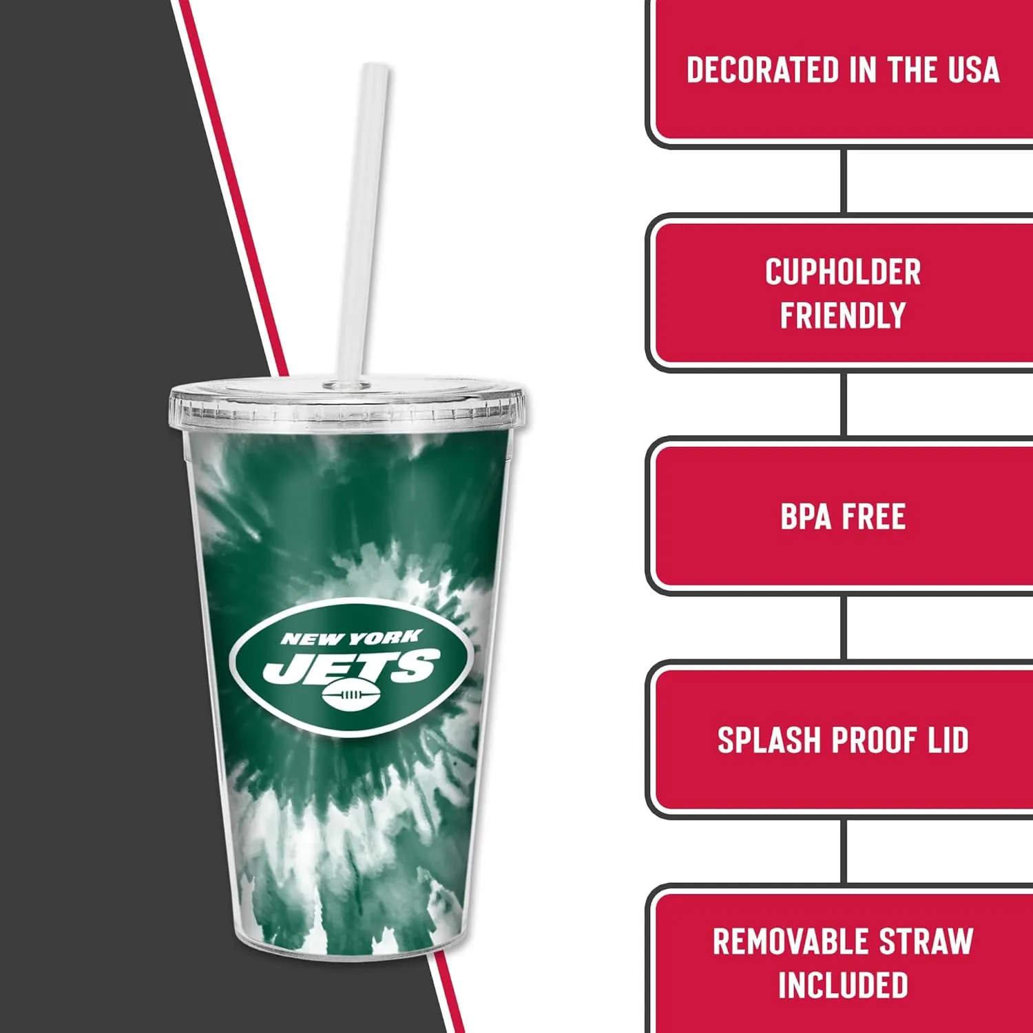 Rico Industries Metallic Tie Dye NFL Football Team 16oz Clear Tumbler W/Straw - Team Colored Travel Tumbler for NFL Fans - Keeps Drinks Cold or Hot