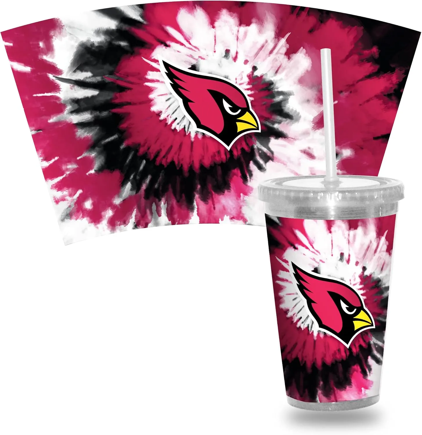 Rico Industries Metallic Tie Dye NFL Football Team 16oz Clear Tumbler W/Straw - Team Colored Travel Tumbler for NFL Fans - Keeps Drinks Cold or Hot