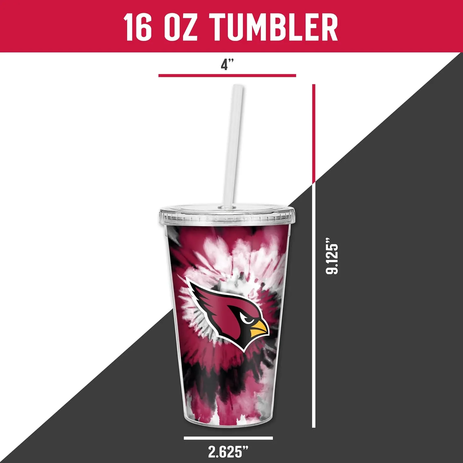 Rico Industries Metallic Tie Dye NFL Football Team 16oz Clear Tumbler W/Straw - Team Colored Travel Tumbler for NFL Fans - Keeps Drinks Cold or Hot
