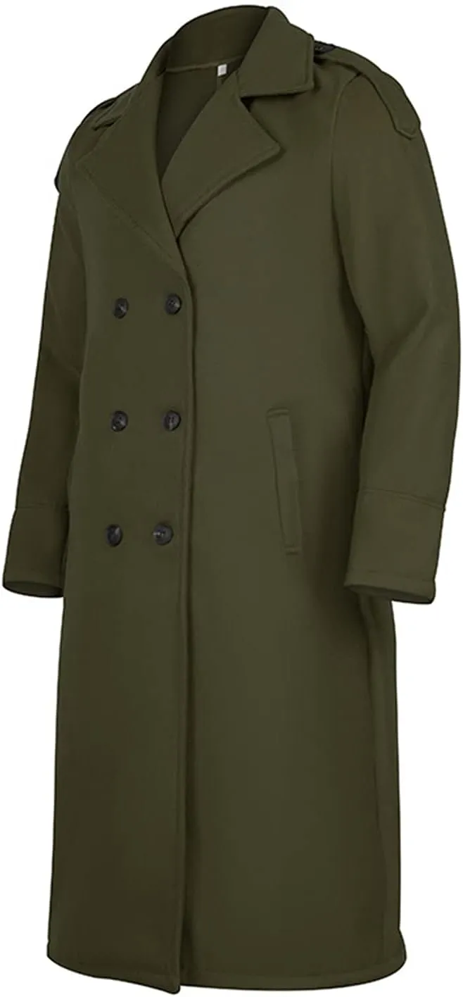 RINTONIX Men's Oversized Notched Long Faux Wool Blend Trench Coat Single Breasted Knee Length Lapel Winter Jacket
