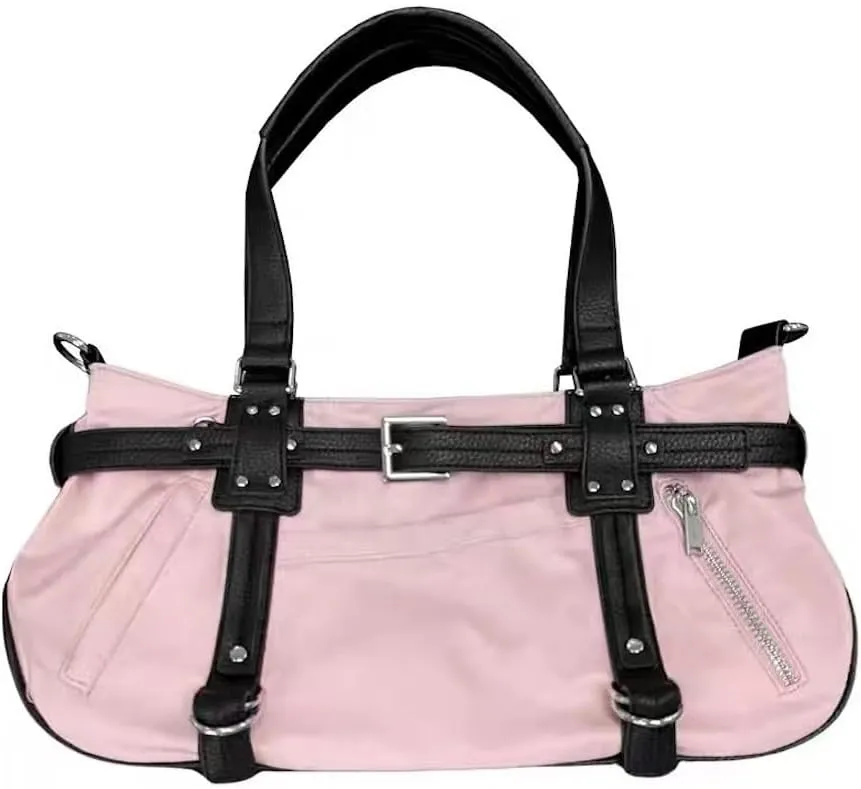Rivet Belt Punk Tote Bag for Women Grunge Y2k Accessories Crossbody Bag 2000s Streetwear Duffle Gym Bag