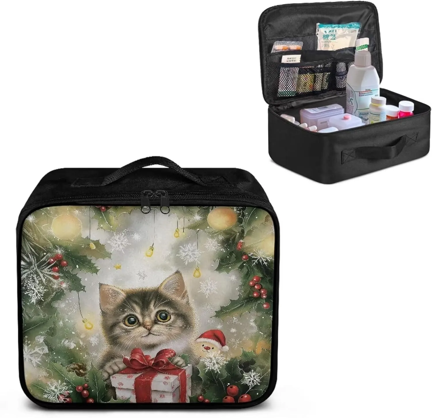 Rnyleeg Christmas Empty First Aid Bag Cute Cat First Aid Kit for College Dorm Car Medical Kit Compact Lightweight Outdoor Survival Bag