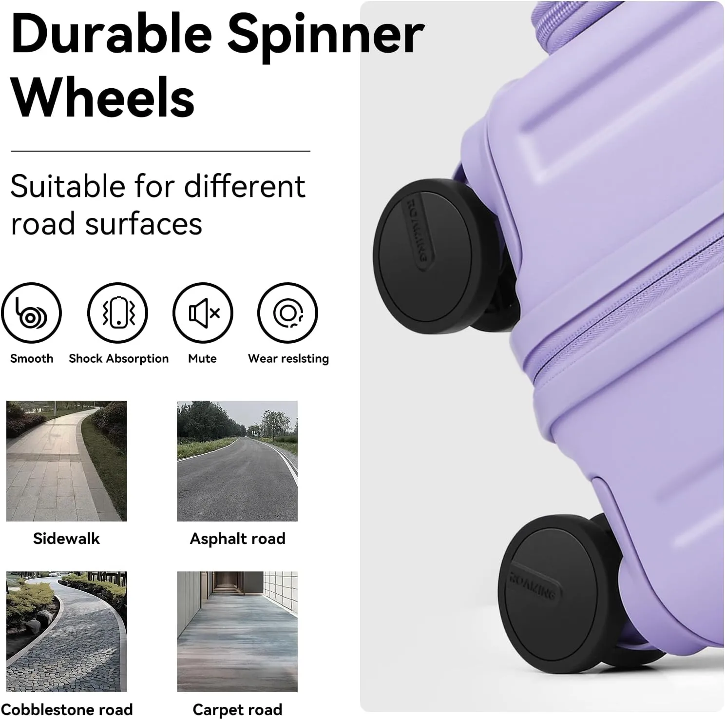 ROAMING 20 Inch Carry On Luggage Expandable Front Opening Rolling Vacation Suitcase with Spinner Wheels and TSA Lock Cup Holder PC Hard Shell Travel Trolley Case for Shout Business Trips purple