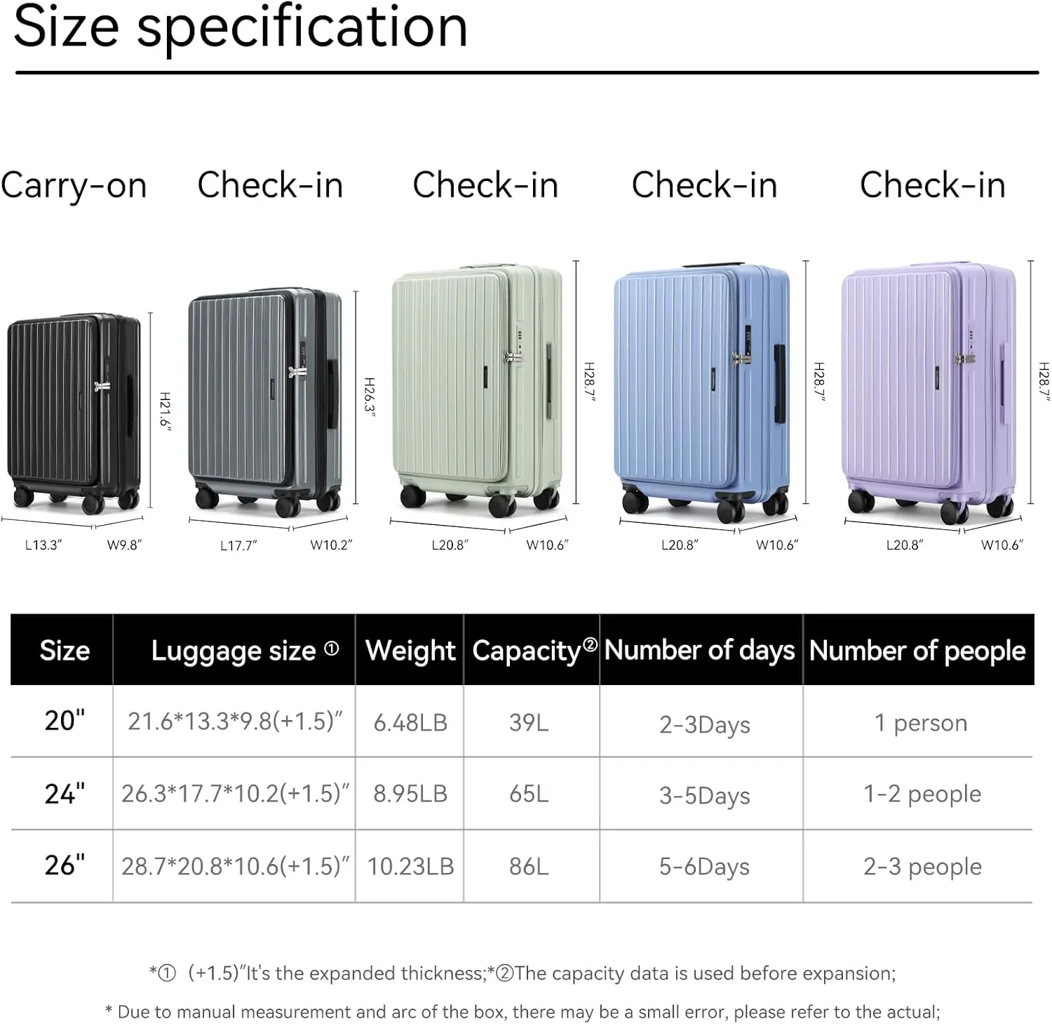 ROAMING 20 Inch Carry On Luggage Expandable Front Opening Rolling Vacation Suitcase with Spinner Wheels and TSA Lock Cup Holder PC Hard Shell Travel Trolley Case for Shout Business Trips purple