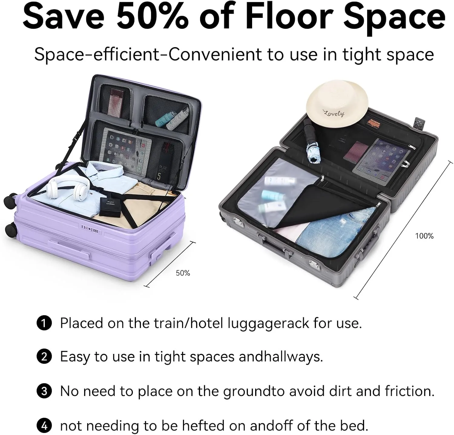 ROAMING 24 Inch Checked Luggage TOP Opening Rolling Suitcase PC hard sided luggage with Spinner Wheels Cup Holder Tsa Lock Specially Designed Ergonomic Pull Rod Handle for Travel Woman Men purple