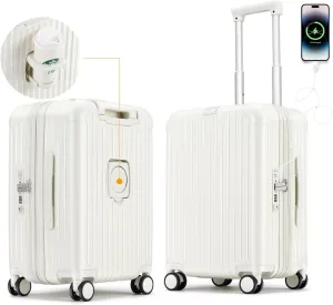 ROAMING 24 inch Elegance Expandable Hardshell Large Suitcase Medium Checked Lightweight Luggage with Spinner Wheels with USB Port TSA Lock Cup Holder Luggage Gift Clear Suitcase Cover Milkshake white