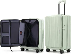 ROAMING Elegance Checked Luggage, 24 Inch Hardside Suitcase, Front Opening Lightweight Hardshell with Spinner Wheels Tsa Lock Cup Holder Large Suitcase Specially Designed Ergonomic Pull Rod Handle