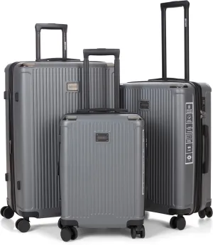 ROBERTO CAVALLI YUMA Luxury 3 Piece Luggage Set, Expandable Hard Shell Suitcases with 8 Spinner Wheels, Combination Lock Large Suitcase Set for Men and Women -Grey