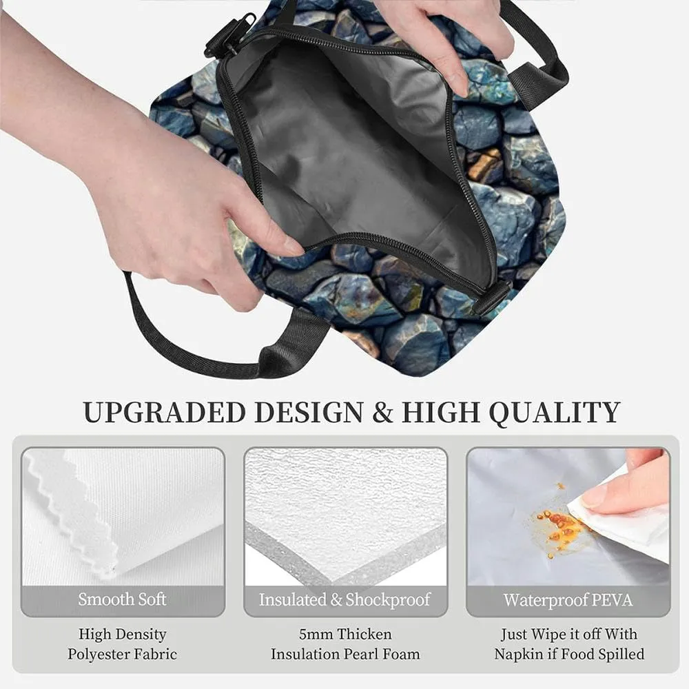 rock pavemet tileable cobblestone pathway great video game Insulated Adult Lunch Bag with Shoulder Strap for Women Lightweight Reusable Portable Freezable Lunch Tote Bag for Work Picnic
