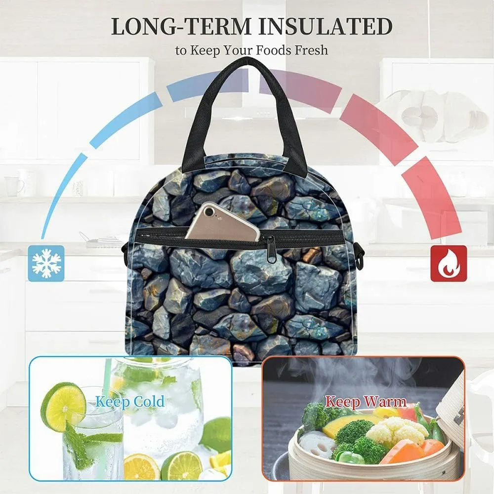 rock pavemet tileable cobblestone pathway great video game Insulated Adult Lunch Bag with Shoulder Strap for Women Lightweight Reusable Portable Freezable Lunch Tote Bag for Work Picnic