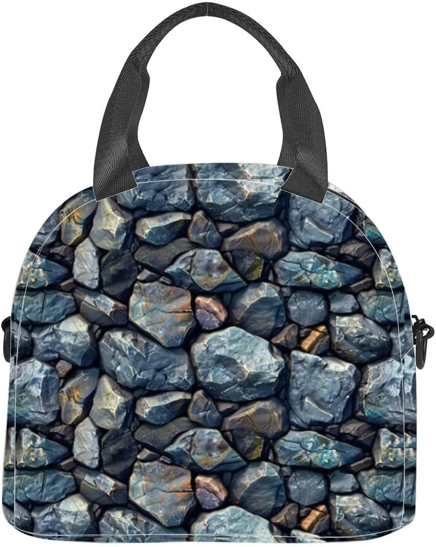 rock pavemet tileable cobblestone pathway great video game Insulated Adult Lunch Bag with Shoulder Strap for Women Lightweight Reusable Portable Freezable Lunch Tote Bag for Work Picnic