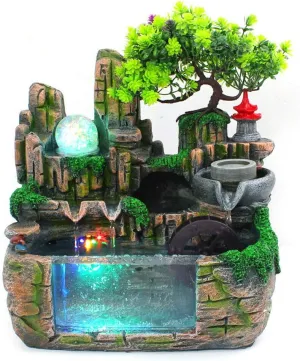 Rockery Water Waterfall Fountain Decorative,Fountain Feng Shui Wheel Waterfall,Water Feature Led Fountain Lights Zen Meditation Indoor Waterfall Features Office Living Room Relaxation
